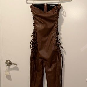 Brown leather jumpsuit